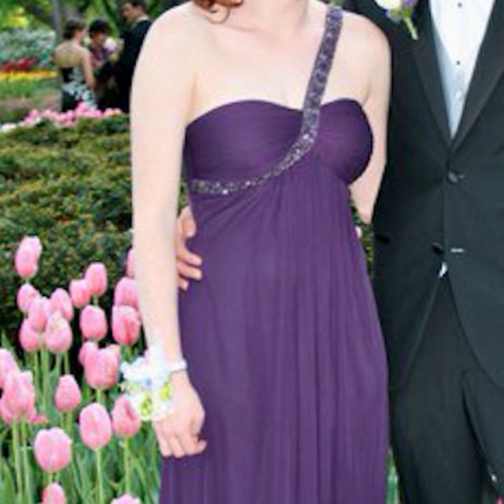 Cache one shoulder beaded purple prom/formal gown